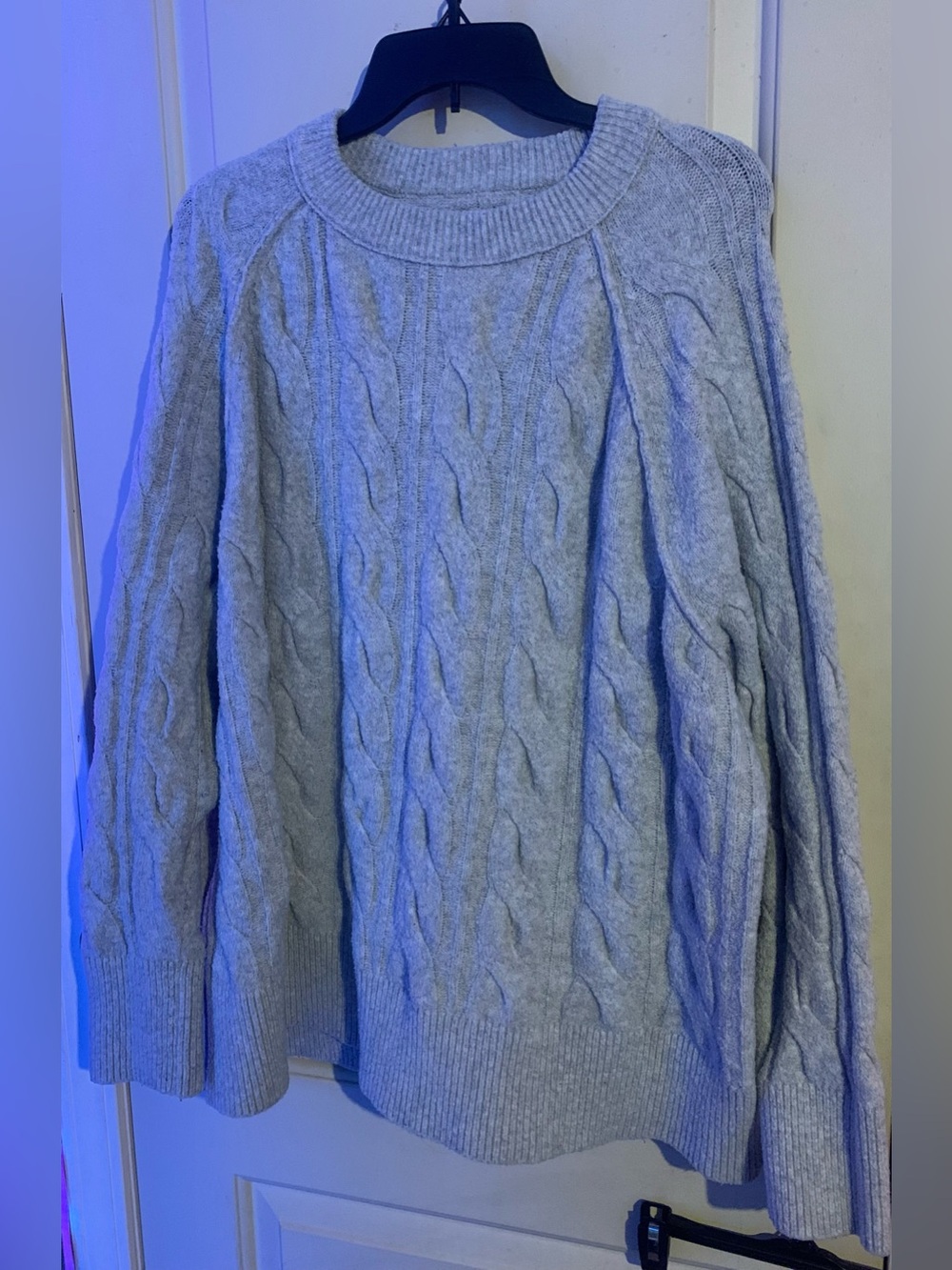 aerie Light Grey Cable Knit Crewneck Sweater